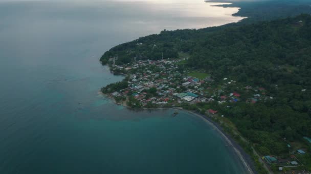 황혼무렵의 해안의 파노라마같은 전경을 공중에서 수있다 코스타리카 푸에르토 — 비디오