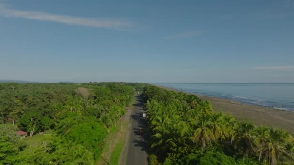 Forwards Fly Road Leading Ocean Coast Aerial View Coastal Landscape — Stock videók