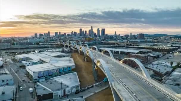 Forwards Fly Industrial Urban Borough Modern Road Bridge River Skyline — Stock Video