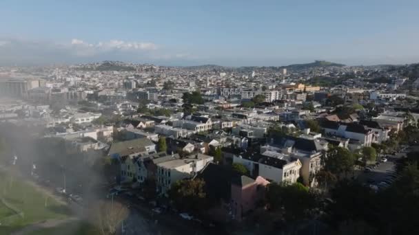 Filmagem Aérea Fileiras Casas Bairro Urbano Residencial Cidade São Francisco — Vídeo de Stock