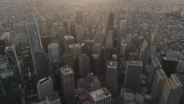 Hög Vinkel Syn Affärstorn Finansdistriktet Metropolis Skymningen San Francisco Kalifornien — Stockvideo