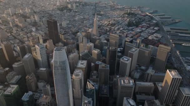 Filmato Aereo Del Distretto Finanziario Con Grattacieli Crepuscolo San Francisco — Video Stock