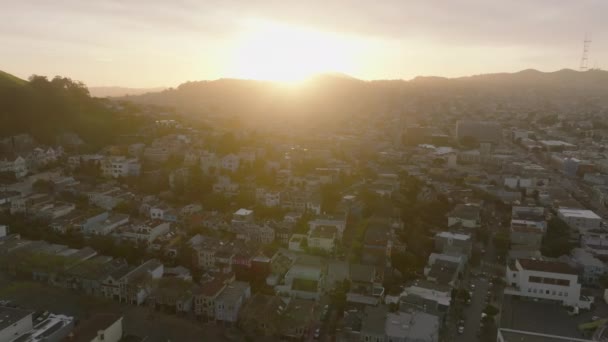 Fly Houses Residential Urban Borough View Setting Sun San Francisco — Stock Video