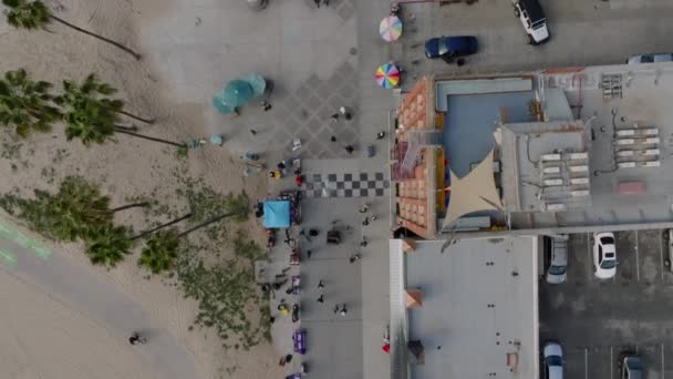 Птичий Глаз Прибрежной Набережной Вдоль Венецианского Пляжа Люди Ходят Ездят — стоковое видео