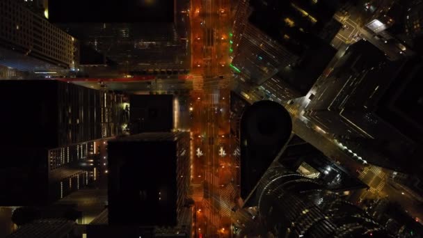 Mașini Care Trec Prin Străzi Intersecții Oraș Noapte Vedere Sus — Videoclip de stoc