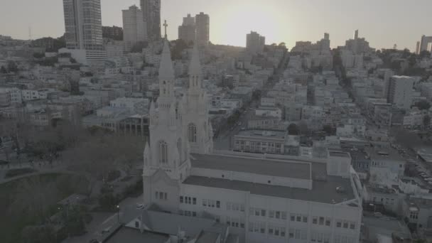 Aerial Slide Pan Footage Saints Peter Paul Church Buildings Residential — Stock Video