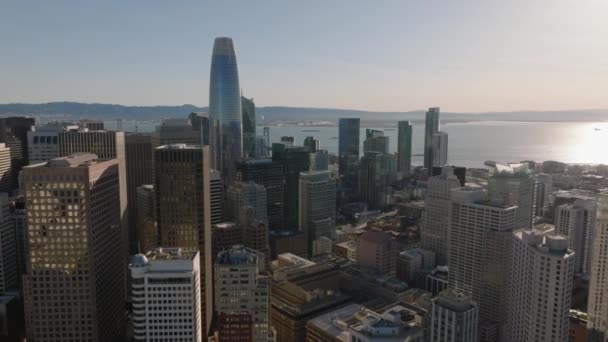 Πετάξτε Πάνω Από Κτίρια Στη Μητρόπολη Αεροφωτογραφία Μεγαλοπρεπή Πύργο Salesforce — Αρχείο Βίντεο