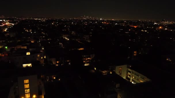 Velké Město Noci Leťte Nad Metropolí Rovinaté Krajině Domy Městské — Stock video