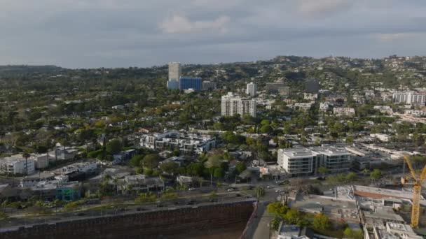 Vista Aérea Calles Edificios Barrio Urbano Hora Dorada Los Ángeles — Vídeos de Stock