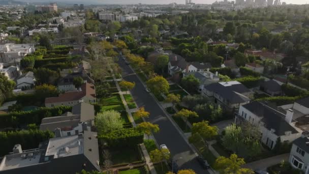 Vue Angle Élevé Rue Bien Rangée Des Maisons Dans Quartier — Video