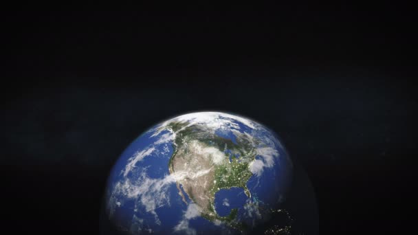 Satellite View Planet Earth Space Zoomed North America Realistic Animation — Stock Video