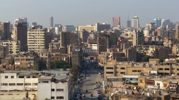 Flygfoto Statisk Kairo Gamla Stadsbilden Panorama Med Lägenhetsbyggnader Fordon Kör — Stockvideo