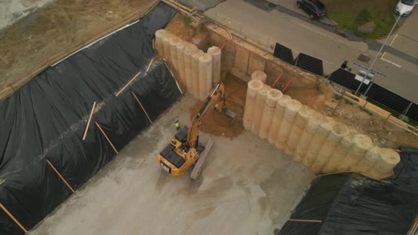 Vue Angle Élevé Des Machines Travaillant Sur Chantier Construction Dans — Video