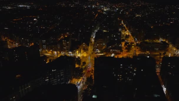 Letecký Záběr Města Noci Nízký Provoz Osvětlených Ulicích Křižovatkách Městské — Stock video