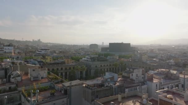 Leri Metropolis Üzerinden Uçar Şehirdeki Binalar Eski Saraylar Batan Güneşe — Stok video
