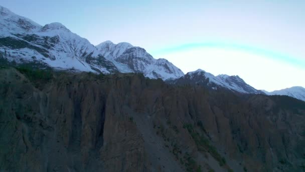 Prachtige Bergtop Himalaya Regio Annapurna Nepal Zonsondergang Achter Berg Besneeuwde — Stockvideo