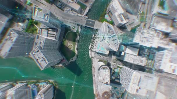 Birds View Futuristic Urban Borough High Buildings Skyscrapers Turquoise Water — Stok video