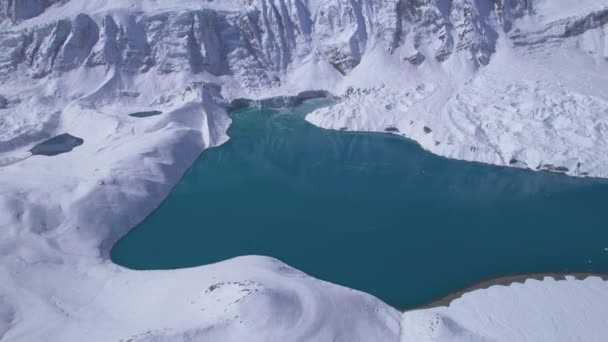 Vista Aerea Dall Alto Verso Basso Blu Lago Alpino Tilicho — Video Stock