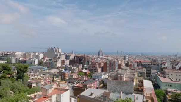 Flygbilder Bostadsområden Storstäder Olika Flervåningshus Staden Solig Dag Barcelona Spanien — Stockvideo