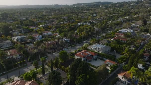 Diapositives Aériennes Images Panoramiques Beverly Hills Heure Rue Bordée Palmiers — Video