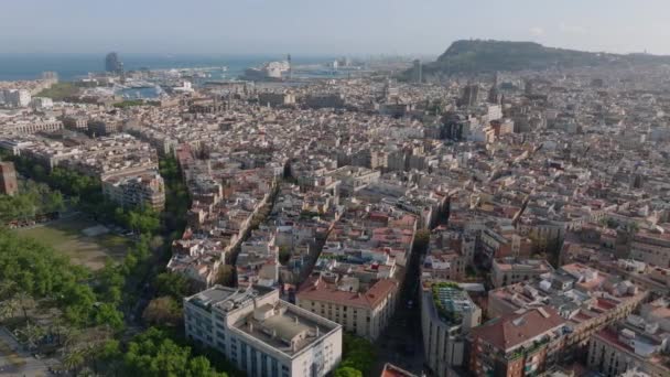 Letecký Panoramatický Záběr Velkého Města Zlatou Hodinu Rozvoj Města Městské — Stock video