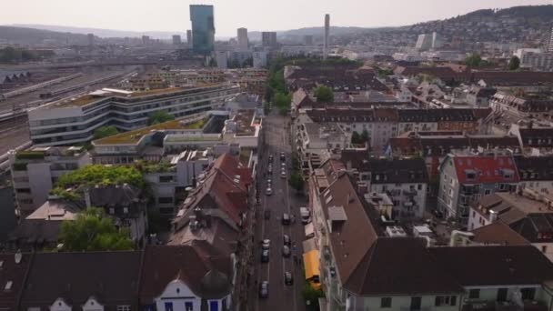 Vue Aérienne Arrondissement Urbain Résidentiel Voisin Avec Grande Cour Chemin — Video