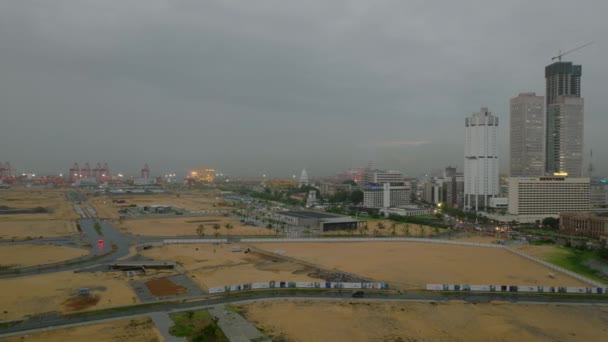 Aerial View Colombo City Port Rainy Dusk Modern Tall Buildings — Stock Video