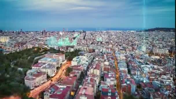 Gün Batımında Metropolis Teki Yerleşim Yerinin Hava Panoramik Manzarası Artırılmış — Stok video