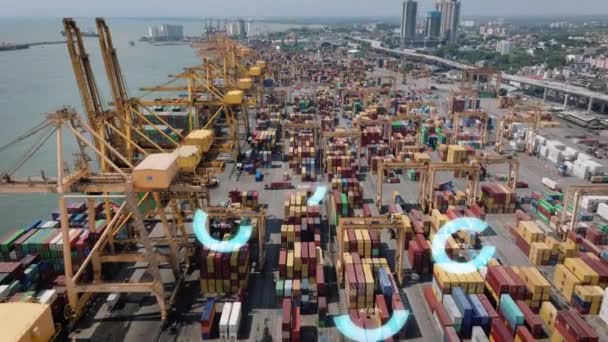 Leri Limandaki Büyük Konteyner Terminalinin Üzerinden Uçar Kapasite Kullanımı Sunulan — Stok video