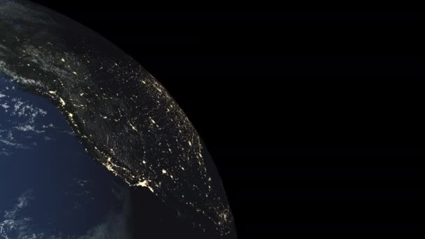 Mengungkapkan Rinci Model Planet Bumi Lampu Kota Kota Amerika Kapal — Stok Video