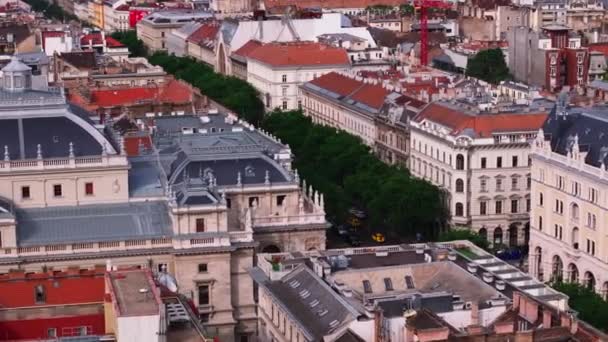 Letecký Pohled Staré Domy Historické Paláce Podél Široké Bulvár Městě — Stock video