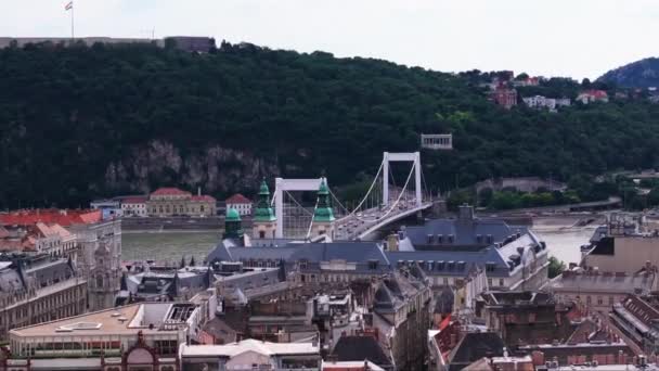Filmagem Aérea Ascendente Ponte Elisabeth Sobre Rio Largo Hora Ponta — Vídeo de Stock