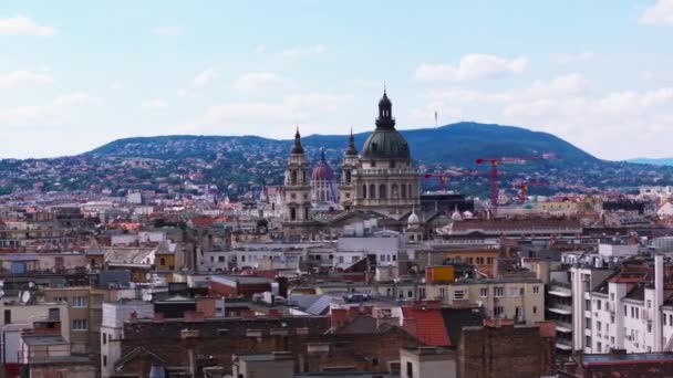 圣斯蒂芬斯大教堂和其他旅游景点的空中幻灯和全景镜头 匈牙利布达佩斯 — 图库视频影像