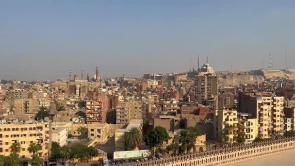 Aerial Static Panoramic View Cityscape Apartments Mosque Hilltop Historical Heritage — Stock Video