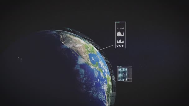 Artırılmış Gerçeklik Çeşitli Veriler Sağlıyor Dünya Gezegeninin Uydu Görüntüsü Evrenin — Stok video