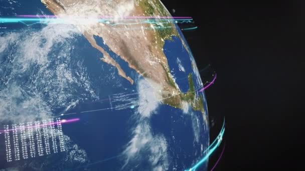 各种图表作为墨西哥和周边国家上方的视觉效果 行星地球的卫星图像 3D现实的宇宙动画 — 图库视频影像