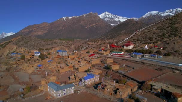 Vue Aérienne Rapprochée Himalaya Établissement Ngawal Maison Village Toits Himalaya — Video