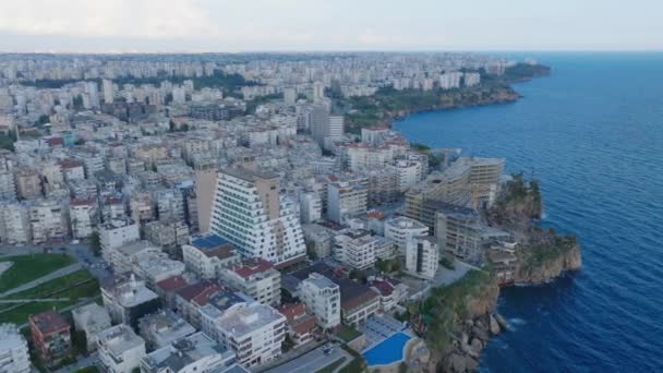 Aerial Bild Och Panorera Bilder Turistort Vid Havet Byggnader Staden — Stockvideo