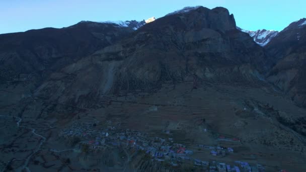Lucht Naderend Uitzicht Manang Dorpshuis Gebouwen Grote Hoogte Annapurna Circuit — Stockvideo