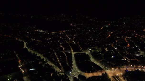 Aerial View Illuminated Streets Road Intersections Urban Borough Night Zurich — Stock Video