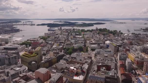 Flyg Ovanför Historiska Stadskärnan Med Oslo Domkyrka Gator Och Byggnader — Stockvideo