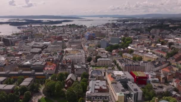 Légi Panorámás Kilátás Városi Kerület Város Történelmi Központjában Oslo Fjord — Stock videók