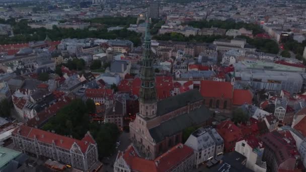 High Angle View Historic Town Centre Dusk Aerial Shot Old — Stock Video