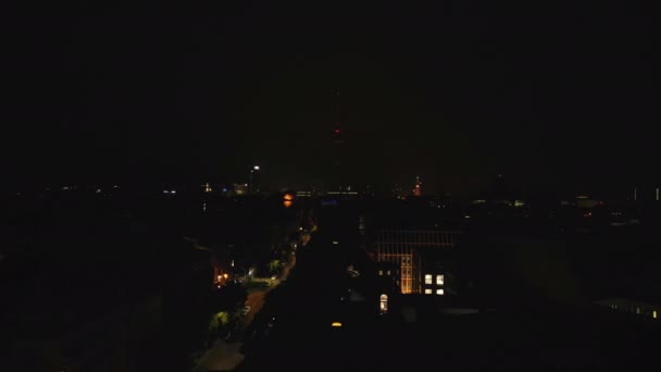 Vlieg Boven Stadsdeel Tijdens Nachtelijke Storm Verschillende Bliksem Verlichtende Donkere — Stockvideo