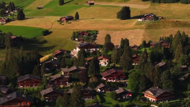마을에서 사냥과 샬레의 풍경에 다채로운 Gstaad 스위스 — 비디오