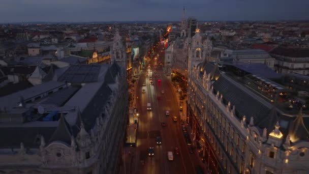 Forwards Fly Busy Thoroughfare Leading Historic Palaces Old Town Illuminated — Stock Video