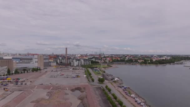 Vista Aérea Del Sitio Construcción Antiguos Muelles Paisaje Urbano Con — Vídeo de stock
