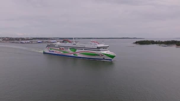 Aerial View Large Vessel Its Way Destination Ferry Boat Leaving — Stock Video