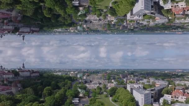 歴史的な観光スポット 鉄道駅の空中パノラマビュー タリン エストニア 抽象的なコンピュータ効果デジタル構成された映像 — ストック動画