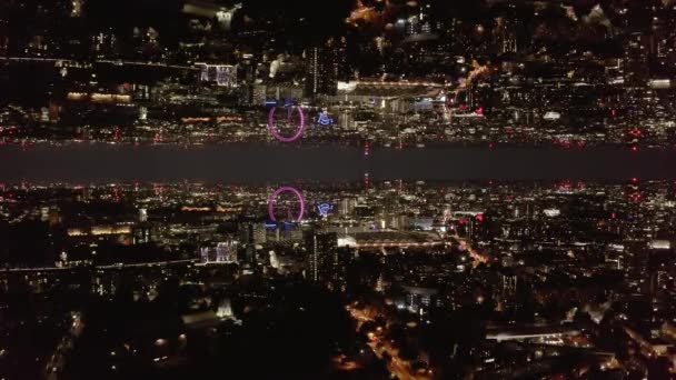 Gece Vakti Londra Ngiltere Havadan Çekilmiş Panoramik Görüntüler Soyut Bilgisayar — Stok video